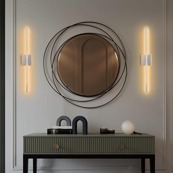 LED Wall Sconces with Remote Control, Dimmable Wall Sconces Set of 2, 5 Colors 3000K-6500K & Dimmable, Hardwire Wall Light with Timer & Night Light, LED Nickel Wall Lamps for Living Room, Bedroom - Bloomnest