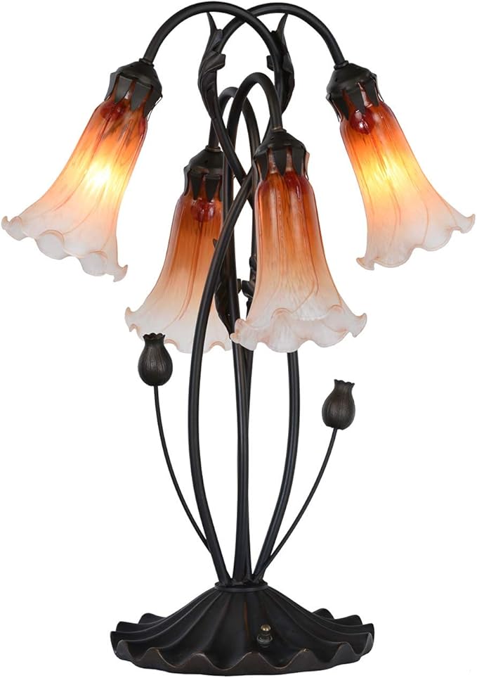 Bieye L10699 Lily Flower Blown Glass Accent Table Lamp for Living Room Bedroom Decoration (4-Light, Orange) - Bloomnest