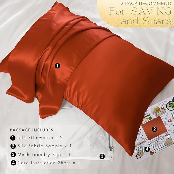 PROMEED 23 Momme Silk Pillowcase 2 Pack with Zipper, 3rd Gen Grade 6A+ 100% Mulberry Silk Pillow Case Set of 2, Cooling Pillow Cases for Hot Sleepers (King 20"x36", Dusk) - Bloomnest