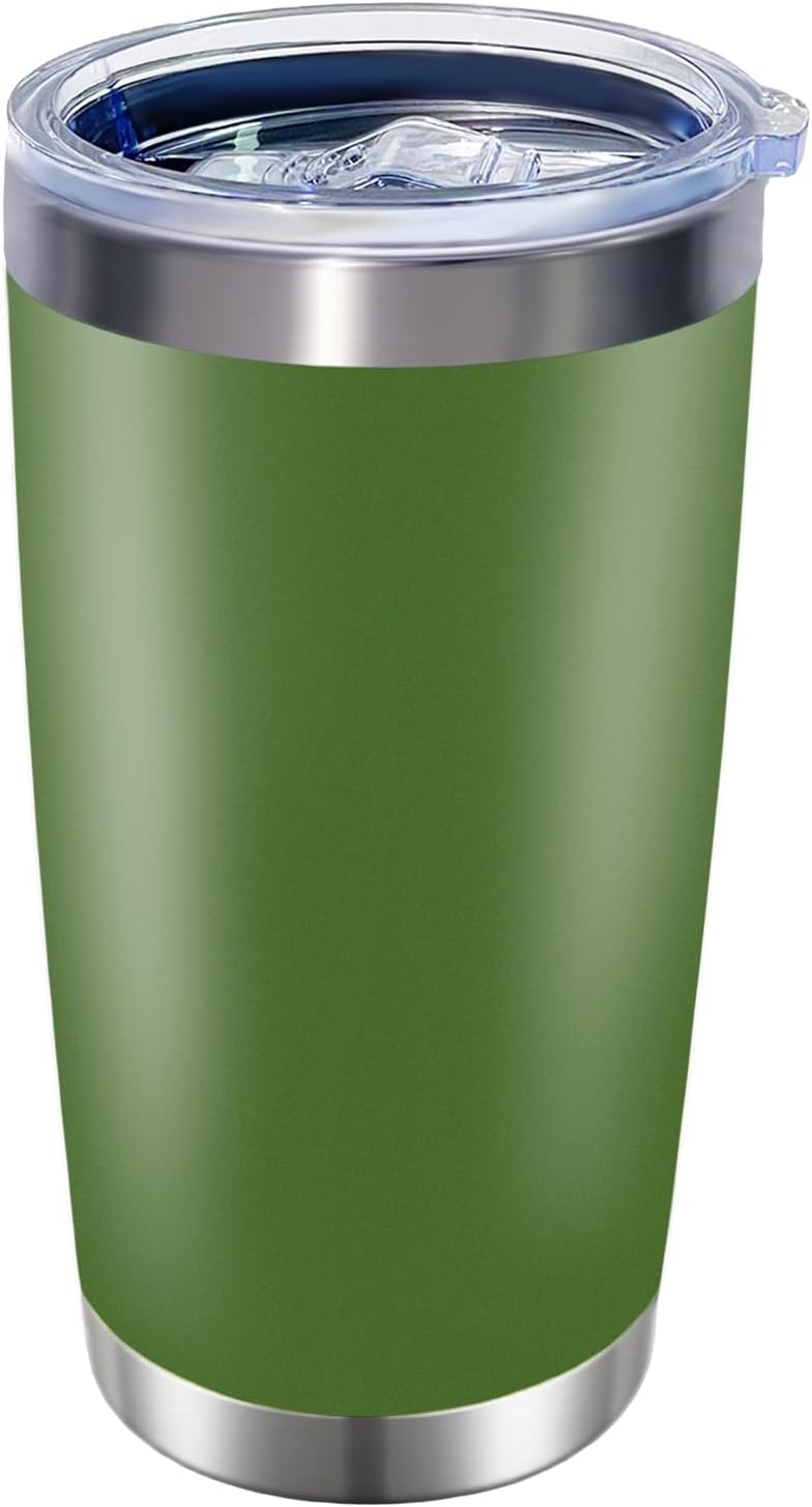 1 Packs, 20oz Stainless Steel Tumbler with Lid, Leakproof Double Wall Travel Mug for Hot/Cold Drinks, Home Office Outdoor Party Use, Durable Powder Coated Insulated Cup/Army Green