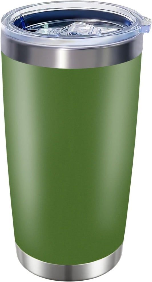 1 Packs, 20oz Stainless Steel Tumbler with Lid, Leakproof Double Wall Travel Mug for Hot/Cold Drinks, Home Office Outdoor Party Use, Durable Powder Coated Insulated Cup/Army Green