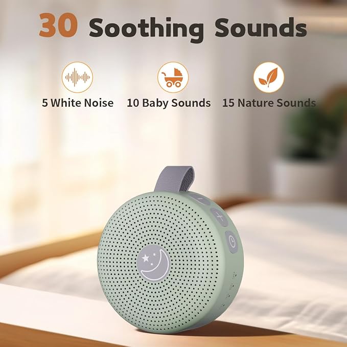 Mini Sound Machine Portable Baby White Noise Machine Brown Noise Machine 30 Soothing Sounds for Kids Adults Auto-Off Timer 32 Volume Levels Battery Sleep Machine for Home Office Privacy (Pale Green) - Bloomnest