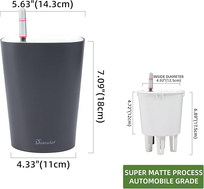Dexceder 6x7 Self Watering Planter Indoor Outdoor, Matte Table Flower Plant Pot with Water Level Indicator (Slate Gray) - Bloomnest