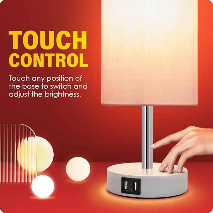Yarra-Decor Desk Lamp with USB Port, Touch Control Desk Lamp with 3 Levels Brightness, Bedside Table Lamp with Round Pink Shade for Bedroom, Living Room, Dorm, Home Office - Bloomnest