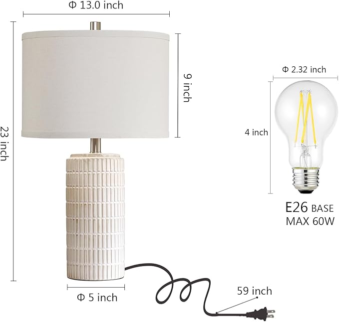 23'' Set of 2 Modern Ceramic Table Lamps for Living Room Bedroom, Nightstand Farmhouse Beige White Desk Lamp for Bedside End Table Entryway, 2 LED Bulbs Included - Bloomnest