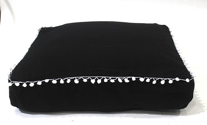 CRAFT KALA Meditation Floor Pillow Cover, Round Large Pillows Cover Seating for Adults, Bohemian Mandala Circle Cushions Cover for Outdoor Fireplace Yoga Living Room (Black, 18" Square) - Bloomnest