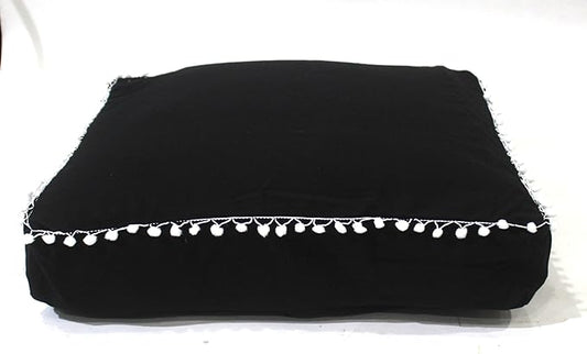 CRAFT KALA Meditation Floor Pillow Cover, Round Large Pillows Cover Seating for Adults, Bohemian Mandala Circle Cushions Cover for Outdoor Fireplace Yoga Living Room (Black, 24" Square) - Bloomnest