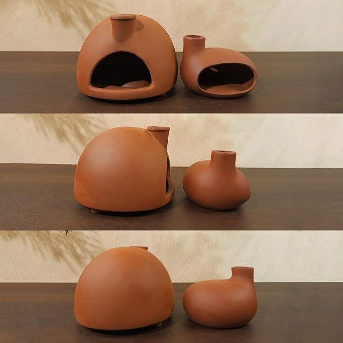 Large Handmade Terracotta Palo Santo Holder - Chiminea Incense Dish with Chimney, Cone Burner for Sage, Ideal for Meditation, Zen, Yoga, Spa | Aromatherapy, Mindfulness, Altar Decor Gift MOUGIGI