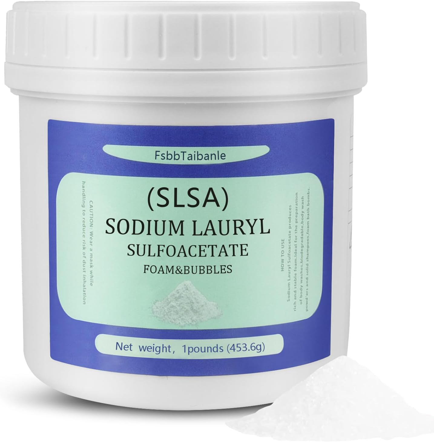 1 Pound of SLSA Powder for Bath Bomb Making, Premium Sodium Lauryl Sulfoacetate Powder, Sodium Lactate for soap Making, Gentle on The Skin. Suitable for Bath TrufflesCrafting Bath Bombs and More