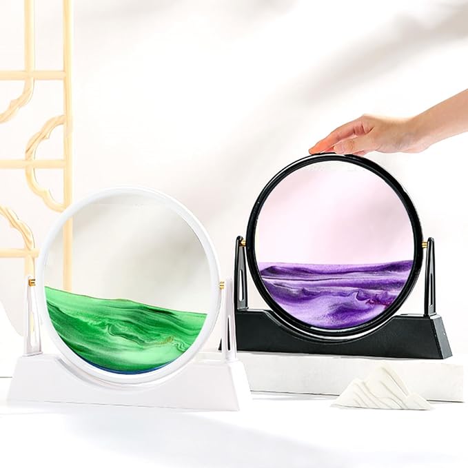 Moving Sand Art Picture Liquid Motion, 3D Quicksand Décor, Deep Sea Sandscapes with Display Flowing Sand Frame for Relaxing, Desktop Office Home Decoration (Purple) - Bloomnest