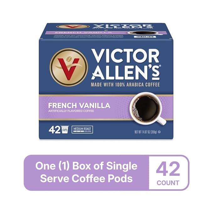 Victor Allen's Coffee French Vanilla Flavored Coffee, Medium Roast, 42 Count, Single Serve Coffee Pods for Keurig K-Cup Brewers - Bloomnest