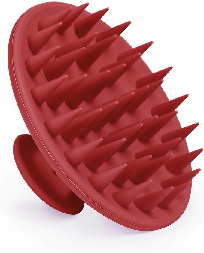 Meartchy Silicone Scalp Massager Shampoo Brush, Scalp Brush for Hair Growth & Dandruff Removal, Hair Scrubber Scalp Stimulator Exfoliator Brush with Soft Bristles for Wet Dry Scalp Care (Ruby Red) Meartchy