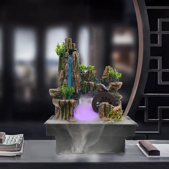 Indoor Fountain Rockery Tabletop Fountain with an Atomizer Elaxation Water Feature Meditation Desktop Fountains for Home Office Decor or Gift 7.9''L x 7''W x 10.6''H with LED Light - Bloomnest