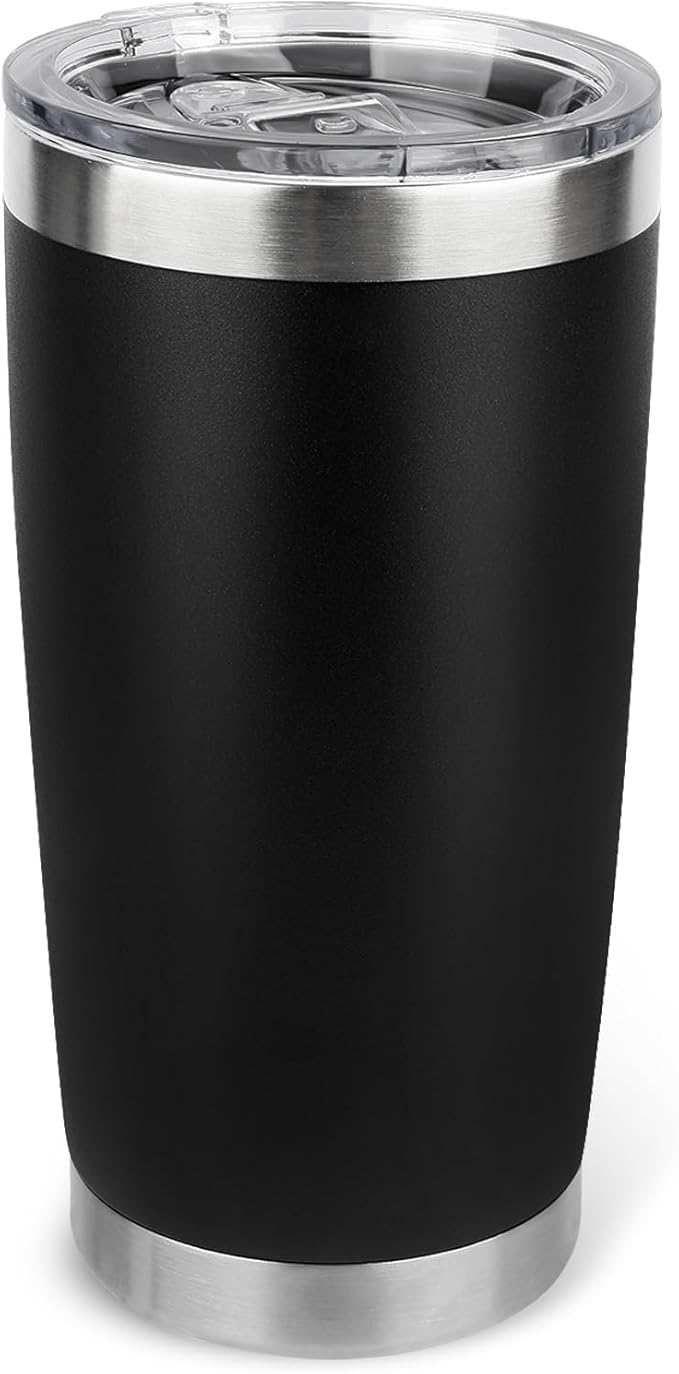 20oz Stainless Steel Tumbler with Lid, Travel Mug - Double Wall Vacuum Powder Coated Cup - Black, 1 Pack - Bloomnest