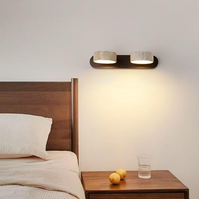 Japanese Wabi-Sabi LED Wall Sconce with Natural Stone Shade,Vintage Swivel Wall Lights,Modern Wall Sconce for Bathroom Mirror, Kitchen,Dining Room,Hallway,Vanity Lighting (A, 2 Heads) - Bloomnest