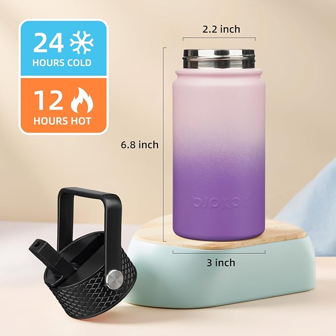 BJPKPK Insulated Water Bottle with Straw Lid, 15oz Cute Water Bottles, Stainless Steel Metal Thermo, Reusable BPA Free Leak Proof Tumblers, Cups,Violet - Bloomnest