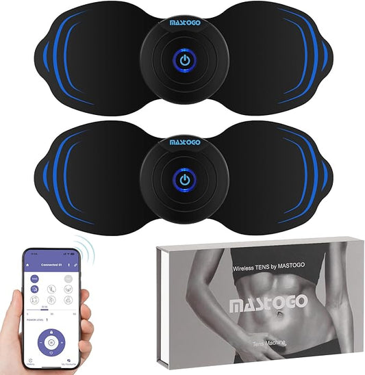 Wireless Tens Unit Muscle Stimulator - Two Sets of Tens Unit Massager for Pain Relief - Up to 12 Mode 20 Intensity Portable with App Controlled Bluetooth TENS EMS Muscle Stimulator Machine MASTOGO