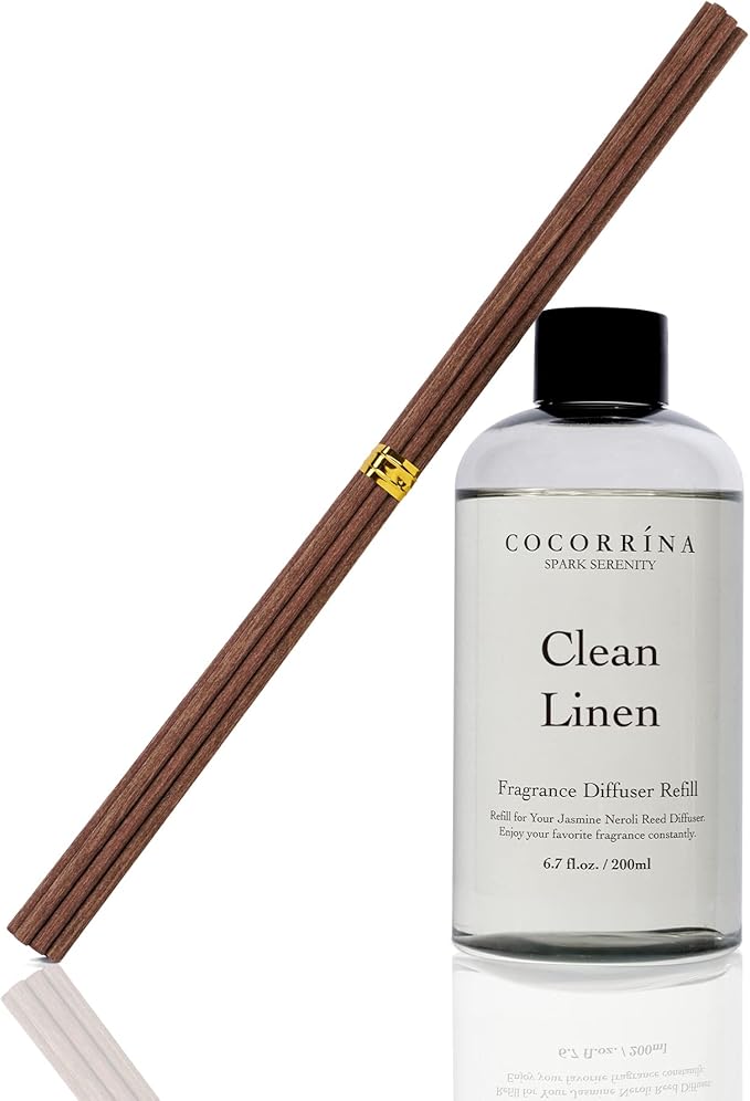 Cocorrína Clean Linen Scented Reed Diffuser Oil with 8 Sticks Fragrance for Bedroom, Bathroom, Oil Diffuser, Home Décor, 6.7 fl oz. (200 ml) - Bloomnest