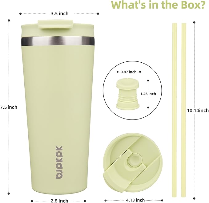 BJPKPK 22oz Insulated Tumbler With lid And Straw Stainless Steel Tumblers Travel Coffee Mug Reusable Thermal Cup,Macaron Green - Bloomnest