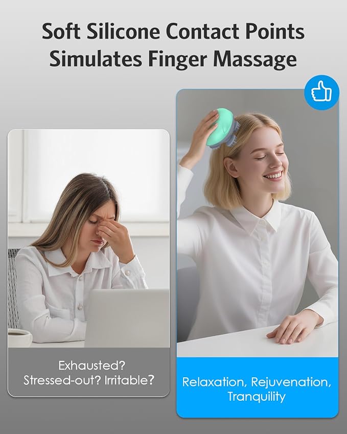 AMIR Electric Scalp Massager, Portable Head Massager with Kneading 96 Massage Nodes, Handheld Head Scratcher Massager for Stress Relax and Pain Relief, Ideal Valentine‘s Day Gift for Her/Him (Green) AMIR