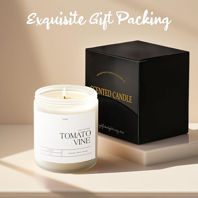 Tomato Vine Candles for Home Scented, Natural Soy Wax Aromatherapy Non Toxic Heavy Scented Candle with Essential Oil, Home Fragrance Stress Relief Jar Candles Gifts for Women & Men 9oz - Bloomnest
