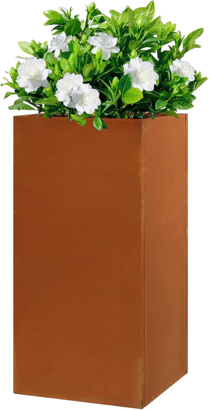 Corten Steel Metallic Heavy Planter for Outdoor Plants 14"x14"x30" Metal Planter Spliced Flower Pot with Partitions for Outside,Indoor,Garden (Corten, 14 * 14 * 30) - Bloomnest