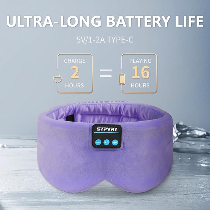 Sleep Mask Bluetooth 5.4 Headphones Soft Wireless Headband Eye Mask Blackout with Microphone (Lilac) - Bloomnest
