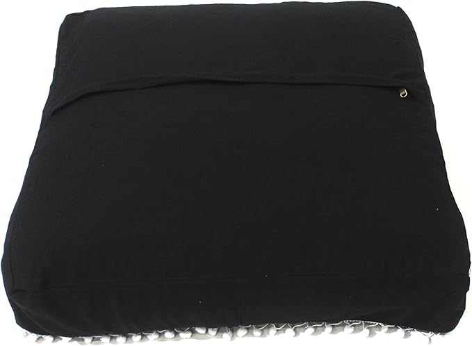CRAFT KALA Meditation Floor Pillow Cover, Round Large Pillows Cover Seating for Adults, Bohemian Mandala Circle Cushions Cover for Outdoor Fireplace Yoga Living Room (Black, 16" Square) - Bloomnest