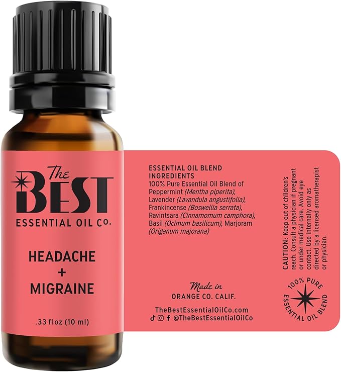 The Best Headache + Migraine Essential Oil Blend- Premium Grade- 100% Pure & Natural for Aromatherapy, Diffuser, Spa, Massage, Air Freshener- 10 ml (.33 fl oz) - Bloomnest