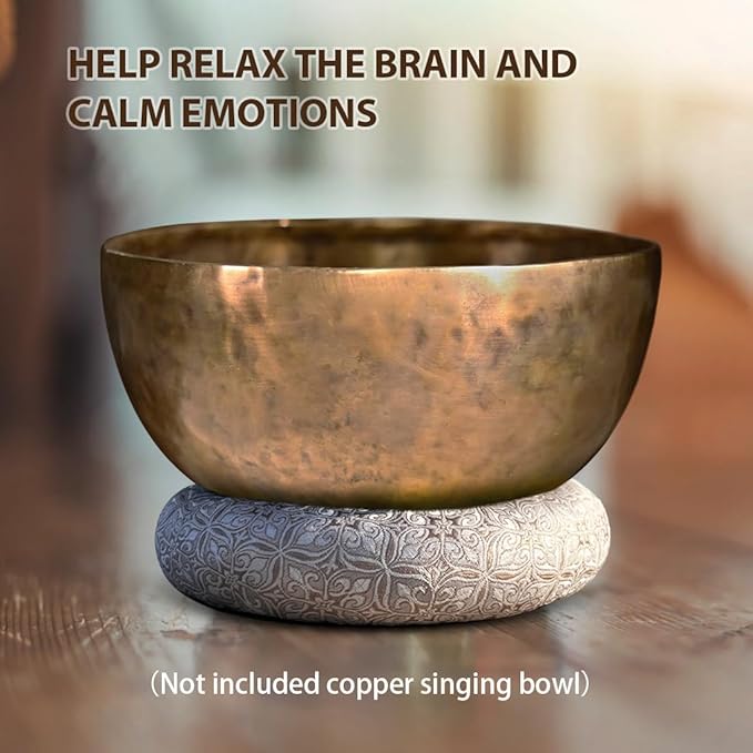 Singing Bowl Cushion 8 Inch for Tibetan Singing Bowls, Handmade Silk Brocade Round Cushion Pillow for Sound Healing and Crystal Sound Bowls Accessories(8 Inch,Silver) - Bloomnest