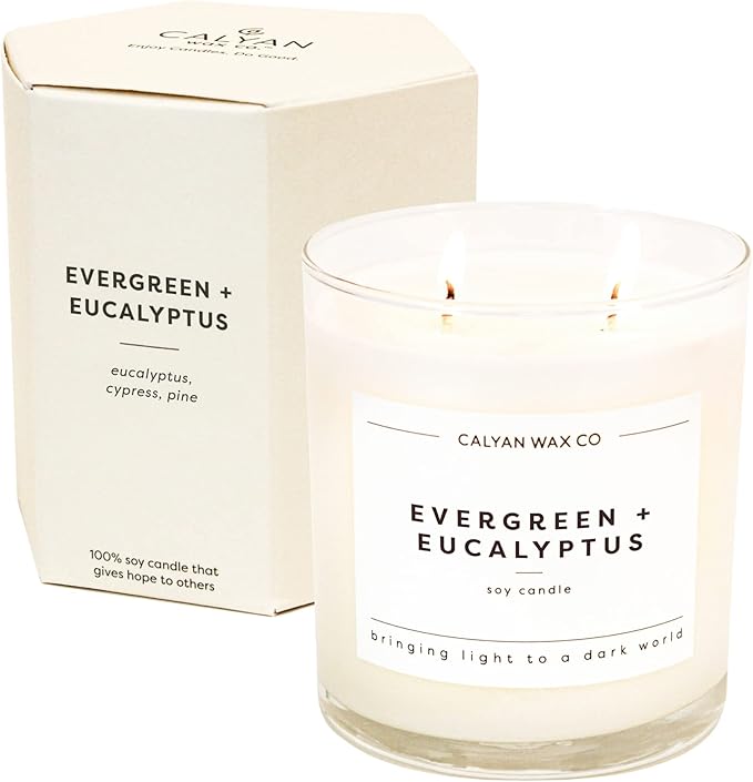 Calyan Wax Co. 2 Wick Candle, Evergreen + Eucalyptus Scented Candle, 37 Hour Burn Time, Aromatherapy Soy Candles, Non Toxic & Vegan Soy Wax, Glass Tumbler Scented Candles, 12.5oz - Bloomnest