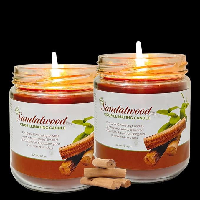 Candle Set Sandalwood Odor Eliminating – 2 Pack - 12oz – Long-Lasting Soy Wax Candles – Neutralizes Pet, Kitchen & Smoke Odors – Clean Burn, Eco-Friendly, Aromatherapy Candle - Bloomnest
