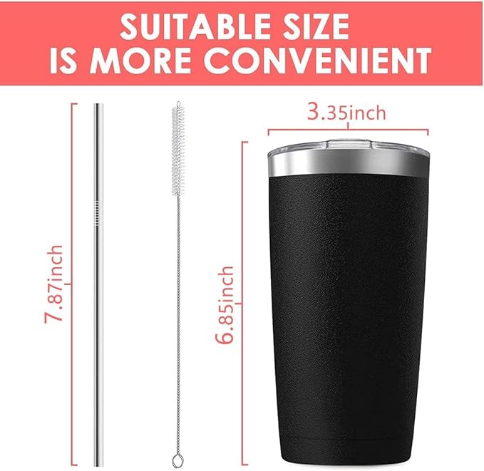 20 oz Stainless Steel Insulated Tumbler with Straw and Lid, Double Wall Travel Coffee Mug Vacuum Insulated Bulk Tumbler, Suitable for Vehicle Cup Holders