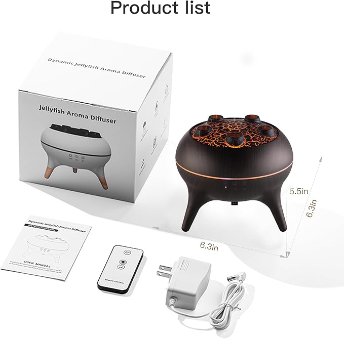 Essential Oil Diffuser 250ML,Jellyfish Diffuser Air Humidifiers Sound Pickup Ultrasonic Aromatherapy Diffuser Remote Control 7 Color Lights for Home Bedroom Office Hotel (Brown Color) - Bloomnest