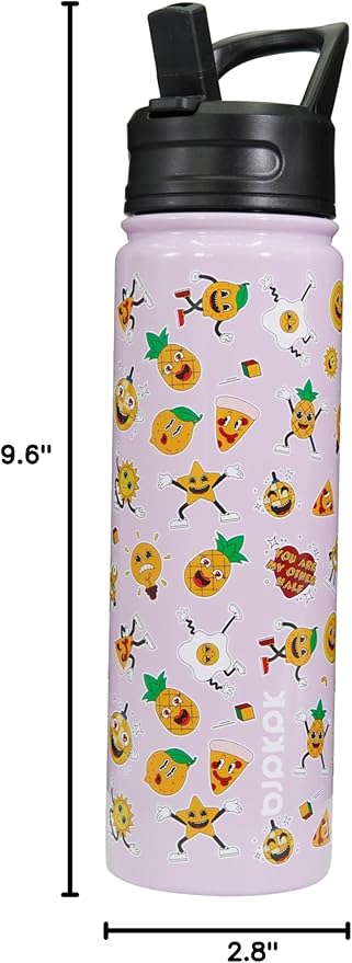 BJPKPK Insulated Water Bottle with Straw Lid, 22 oz Stainless Steel Metal Water Bottles, Reusable Leak Proof BPA Free Water Bottles, Cups, Thermo, Hawaii Fruits-Purple - Bloomnest