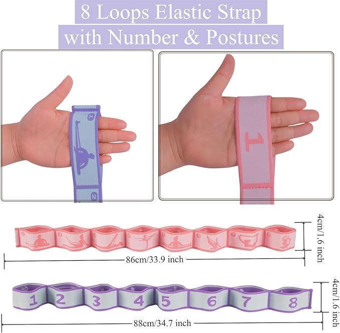 Elastic Yoga Stretching Strap with Loops, CEILIWEN Stretch Straps For Physical Therapy, Pilates Stretch Band, Elastic Exercise Bands, Leg Stretching Strap, Stretch Resistance Bands For Exercise - Bloomnest