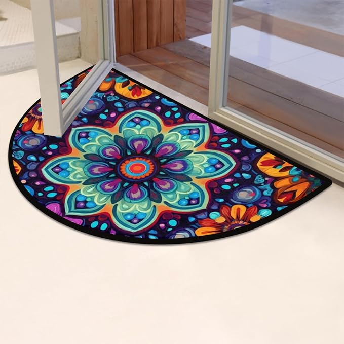 Half Round Door Mat, Boho Flower Half Circle Rug for Home Decor Floor Indoor Outdoor Non-Slip Washable Half Moon Rug Doormat 36X24 Inch - Bloomnest