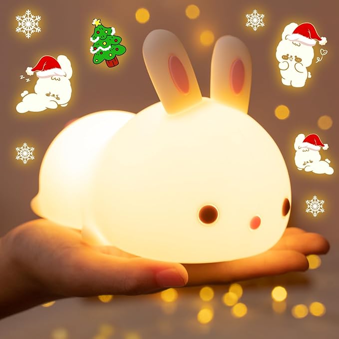 One Fire Bunny Toys for Kids Night Light for Kids, 16 Colors Cute Lamp, Soft Silicone Baby Night Light, 1200mAh Portable Dimmable Touch Lamps, Kawaii Room Decor, Christmas Gifts for College Girls - Bloomnest