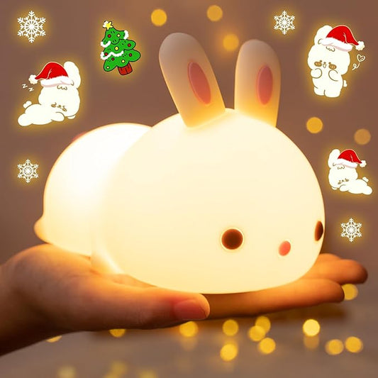 One Fire Bunny Toys for Kids Night Light for Kids, 16 Colors Cute Lamp, Soft Silicone Baby Night Light, 1200mAh Portable Dimmable Touch Lamps, Kawaii Room Decor, Christmas Gifts for College Girls - Bloomnest