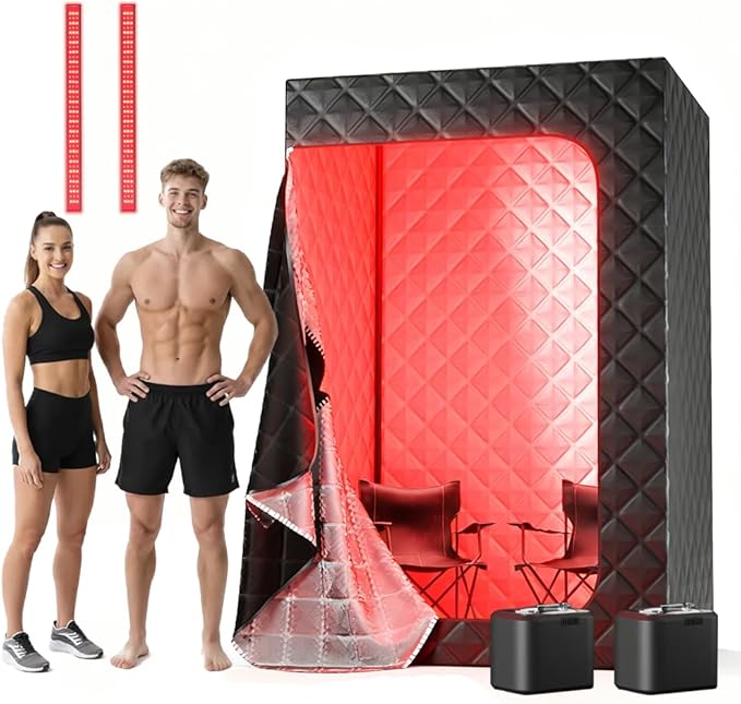 2 Person Portable Steam Sauna for Home with Two Red Light Therapy Panels Full Body Home Spa (Black) Bloomnest
