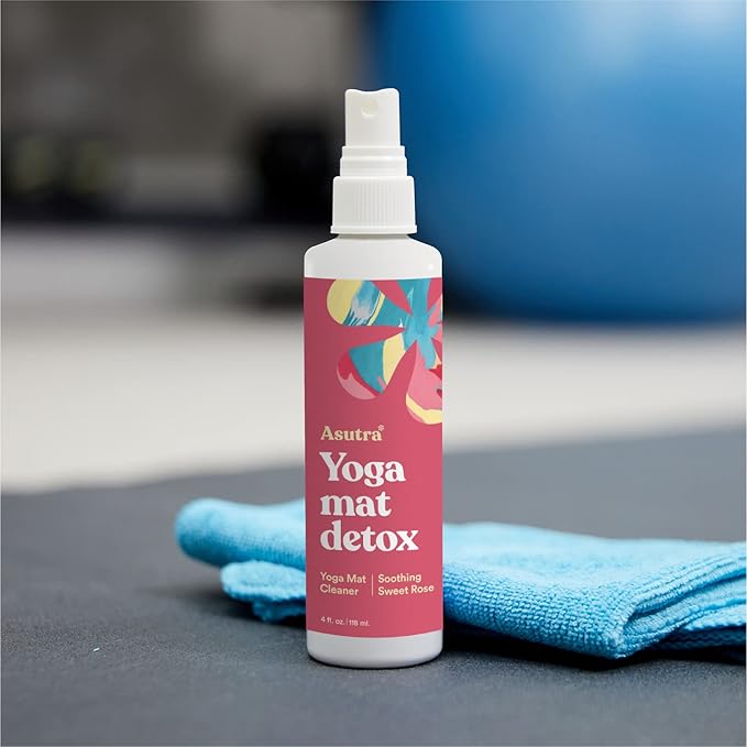 ASUTRA Yoga Mat Cleaner Spray (Soothing Sweet Rose), 4 fl oz - No Slippery Residue, Organic Essential Oils, Deep-Cleansing for Fitness Gear & Gym Equipment, Microfiber Towel Included - Bloomnest