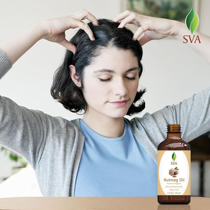 SVA Nutmeg Essential Oil – 4 Fl Oz – 100% Natural Nutmeg Oil - for Diffuser, Hair Care, Face, Skin Care, Aromatherapy, Scalp and Body Massage, Soap and Candle Making – with Dropper - Bloomnest