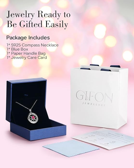 S925 Necklace Gift for Wife |Compass Jewelry |Women Anniversary |Sterling Silver |Girlfriend Birthday Gifts for Her Valentines |I'd be Lost without You |Jewel 18K Gold - Bloomnest