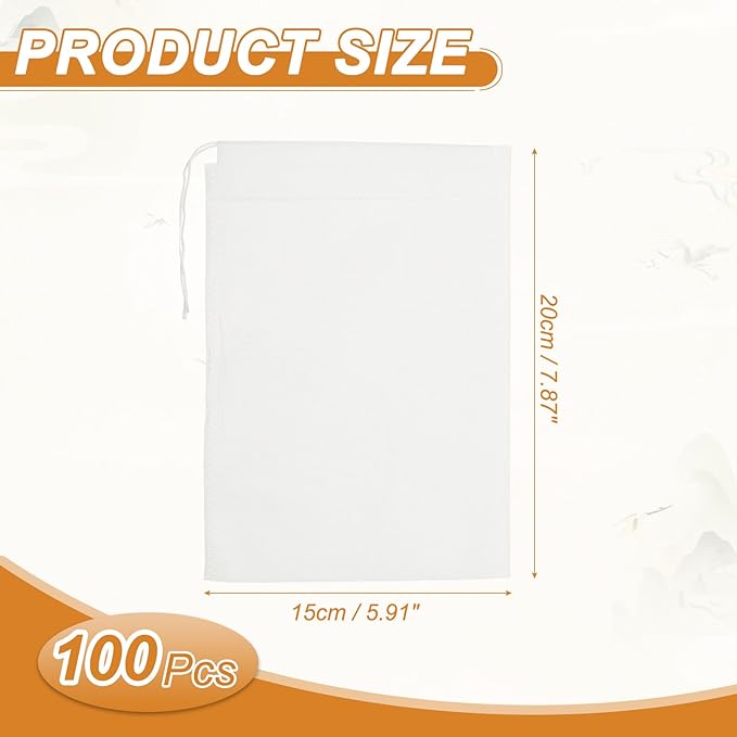 uxcell 100 Pcs Spice Bags for Cooking, 6x8 in Disposable Empty Tea Bags Muslin Non-Woven for Loose Leaf Tea Sachet Straining Soups Herbs, White - Bloomnest