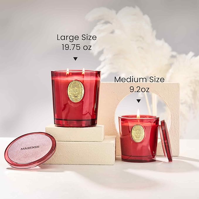 M&SENSE Large Two-Wick Strong Soy Candle | Red Camellia & Vivid Red | 19.8 oz, 120H Burn Time | Luxury Scented Candle for Relaxation, Gifting, Home Décor | Ideal for Bedroom, Office, Party Ambiance - Bloomnest