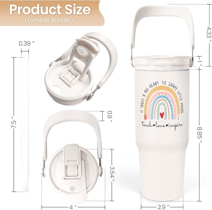 Teacher Appreciation Gifts, Teacher Tumbler 30oz, Stainless Steel Insulated Tumblers Coffee Travel Cup with Handle & Flip Straw, Best Teachers Gifts from Student for Birthday Christmas Graduation - Bloomnest