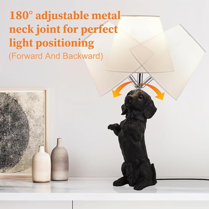Black Dachshund Dog Table Lamp Creative Puppy Resin Desk Lamp Farmhouse Dachshund Pet Animals Nightstand Lamp for Bedroom Living Room Children’s Room Office Cafe - Bloomnest