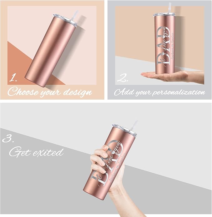 Personalized Tumbler - Laser Engraved with Name Logo,20oz Custom Stainless Steel Skinny Tumbler Personalized Cups with Lids and Straws | 19 Colors & 16 Designs Text Gifts for Women Men - Bloomnest