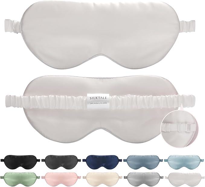 100% Mulberry Silk Eye Mask for Sleeping with Silk Wrapped Adjustable Strap,Ivory White - Bloomnest