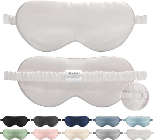 100% Mulberry Silk Eye Mask for Sleeping with Silk Wrapped Adjustable Strap,Ivory White - Bloomnest